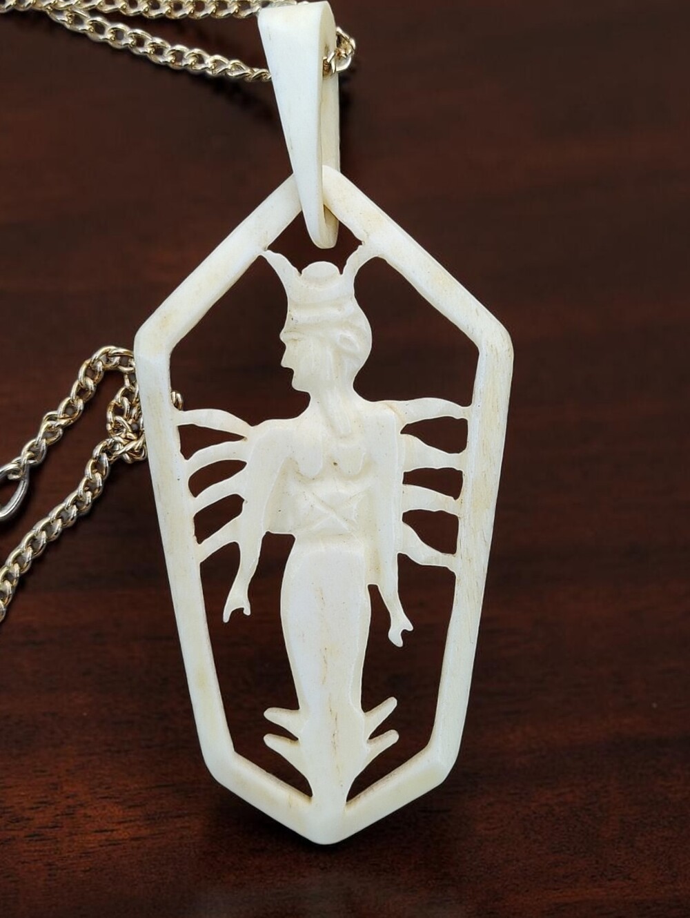 Antique Carved Organic Goddess Pendant Necklace
